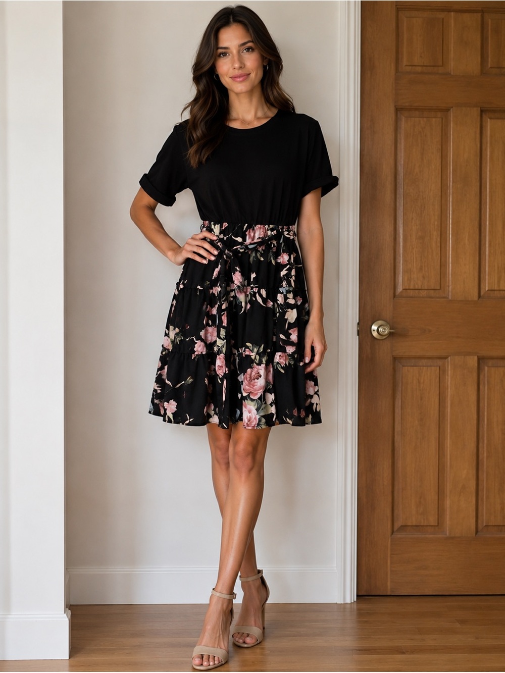 Black Dress With Beautiful Floral Skirt. NWT